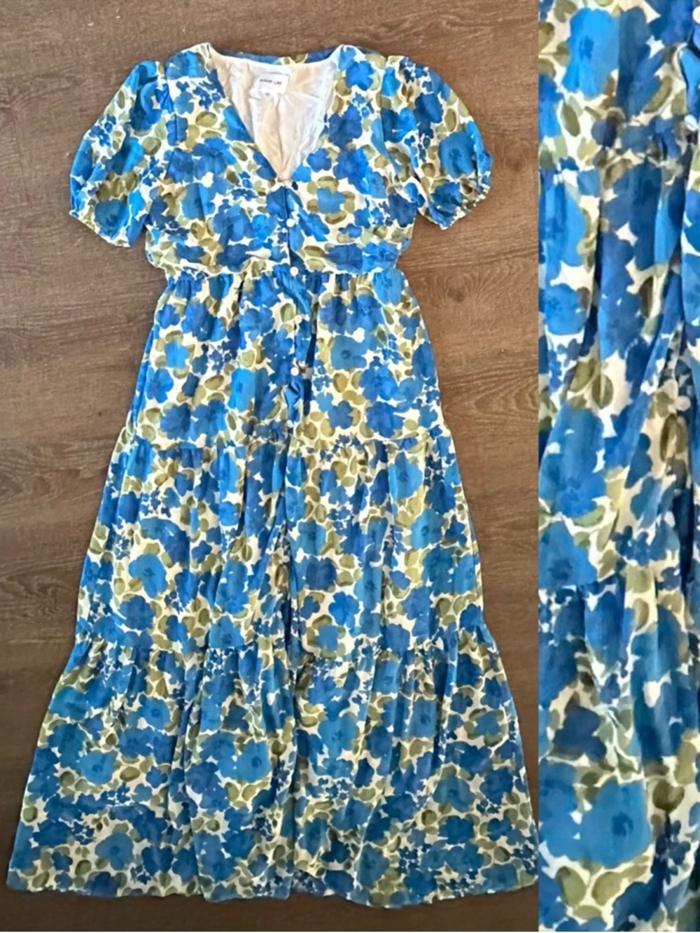 Sugar + Lips Floral Midi Dress Size
XS X-Small Blue Green puff Sleeve - Picture 2 of 9